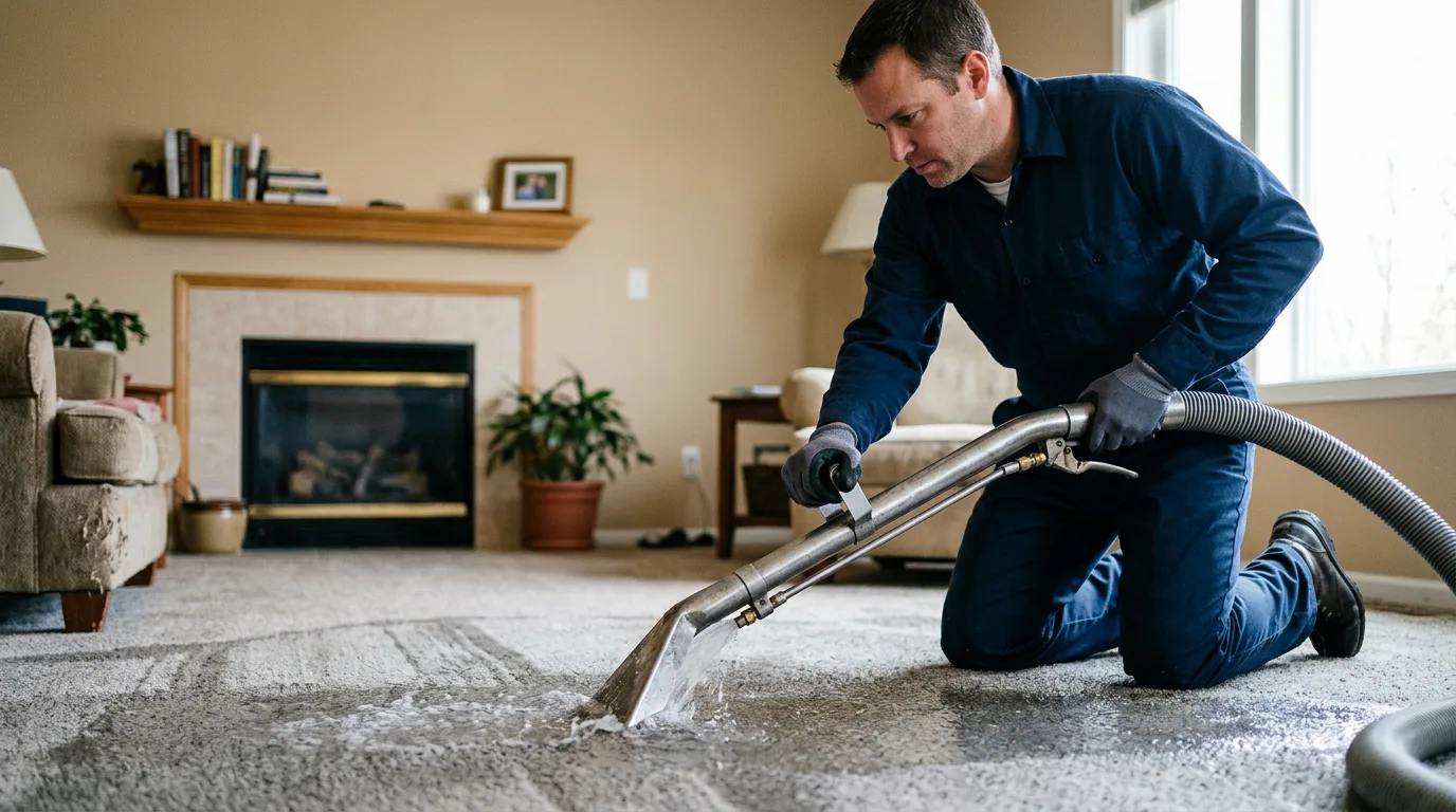 Water damage restoration technician working near Benton, MO